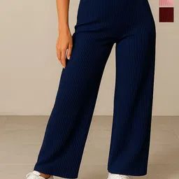 Fabflee Women Pack Of 3 Self Design Wide Leg Trousers-image-21