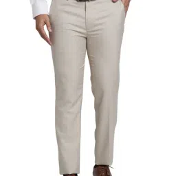 Park Avenue Beige Super Slim Fit Checks Trousers-picture-15