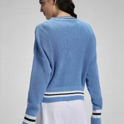 Forever 21 Blue Cotton Self Pattern Cardigan image 2
