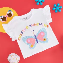 Pantaloons Junior Snow White Cotton Embellished T-Shirt image 1