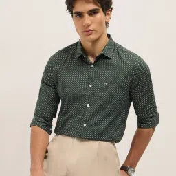 The Bear House Green Cotton Tailored Fit Print Formal Shirt image 1