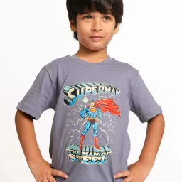 Nap Chief Unisex Grey Cotton Character Based Superman T-Shirts image 1