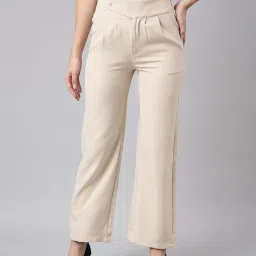 showoffff SHOWOFF Beige Regular Fit Mid Rise Trousers image 1