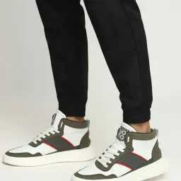 Yoho Men's White & Olive Ankle High Sneakers image 1