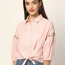Elle Pink & Beige Striped Shirt-image-36