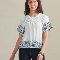 U.S. Polo Assn. White & Navy Embroidered Top image 1