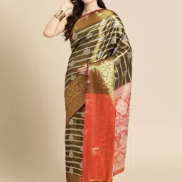 Silk Land Green Silk Woven Saree With Unstitched Blouse image 1