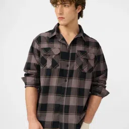 The Souled Store Black & Grey Cotton Regular Fit Checks Shirt-picture-37