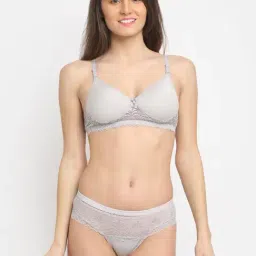 Friskers Grey Self Design Bra & Panty Set-image-7