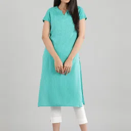 Aurelia Turquoise Cotton Striped Kurta With Gilet image 5