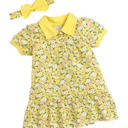 Bumzee Kids Yellow Floral Print Dress with Hairband-picture-49
