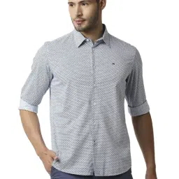Basics Blue Slim Fit Printed Shirt-image-57