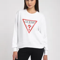 Guess White Print Full Sleeves Sweatshirt image 1