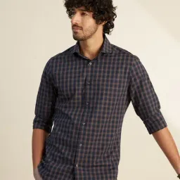 ANDAMEN Blue Check Shirt Collar Slim Fit Shirt-picture-48