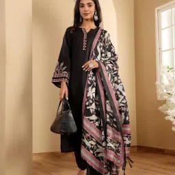 Varanga Black Embroidered Kurta Bottom Dupatta Set image 1