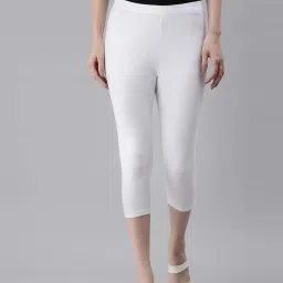 Kryptic White & Green Cotton Soild Crop Length Leggings - Pack Of 2 image 2