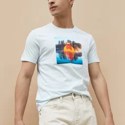 Fame Forever By Lifestyle Light Blue Regular Fit Printed T-Shirt image 1