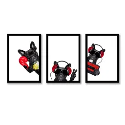 Art Street Rocking Dog Printed Black Engineered Wood Wall Art (Set of 3) image 2