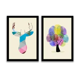 Art Street Tree Reindeer Printed Multicolor Engineered Wood Wall Art (Set of 2) image 2