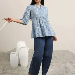 Libas Blue Regular Fit Floral Print Kurti image 5