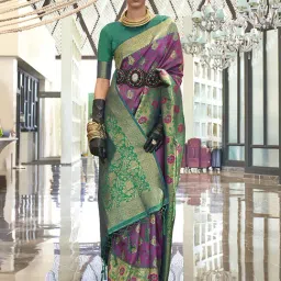 Saree Mall Purple & Green Silk Woven Saree With Unstitched Blouse-picture-19