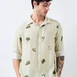 Spykar Green Nylon Slim Print Shirt image 1