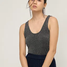 Wardrobe by Westside Grey Ribbed Shimmer-Detailed Top image 1