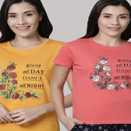 Kryptic Yellow & Peach Cotton Graphic Print T-Shirt (Pack Of 2) image 1