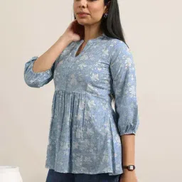Libas Blue Regular Fit Floral Print Kurti image 3