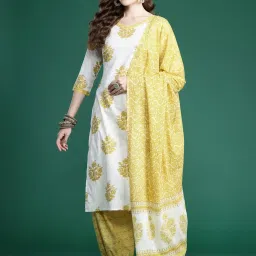 Indo Era White Pure Cotton Printed Kurta Salwar Set With Dupatta image 1