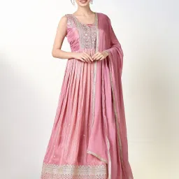 showoffff SHOWOFF Pink Embroidered Sleeveless Kurta with Dupatta image 2
