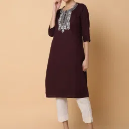 showoffff SHOWOFF Purple Cotton Embroidered Straight Kurta image 2