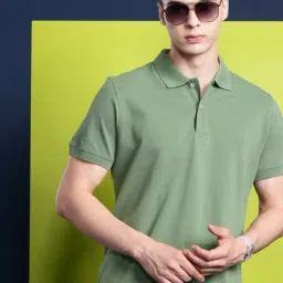 Hancock Green Cotton Slim Fit Solid Polo T-Shirts-image-28