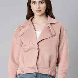 showoffff SHOWOFF Peach Suede Regular Fit Biker Jacket image 1