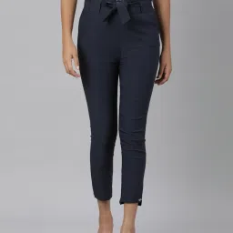 showoffff SHOWOFF Navy Slim Fit Mid Rise Trousers image 1