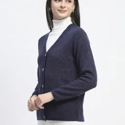 Madame Navy Regular Fit Self Pattern Cardigan image 3