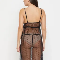Clovia Black Lace Babydoll With Thong Panty image 2