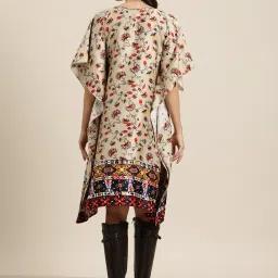 Qurvii Beige Floral Print Kaftan Dress image 2