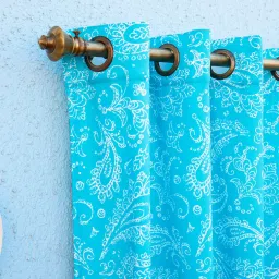 Ariana Heather Blue & White Polycotton 9 ft Long Door Curtain - Set of 1 image 2