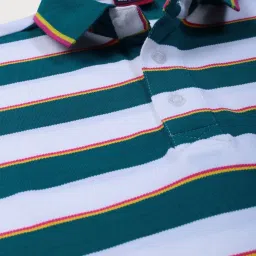 Gini & Jony Boys Green & White Striped Polo T-Shirt image 3