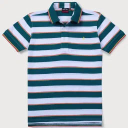 Gini & Jony Boys Green & White Striped Polo T-Shirt image 1