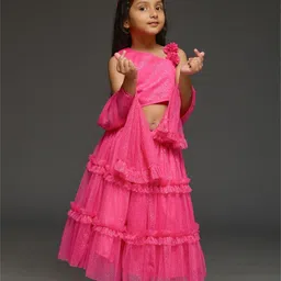 KidsDew Girls Foil Print Ready to Wear Net Flare Lehenga & Choli With Dupatta-picture-43