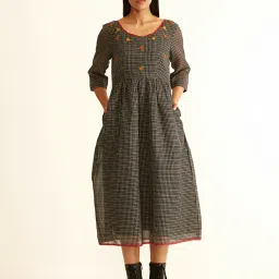 ANCESTRY Black Embroidered Fit & Flare Dress image 4