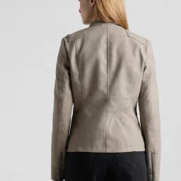 Only Beige Faux Leather Regular Fit Biker Jacket image 2