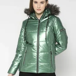 Being Human Green Hooded Puffer Jacket image 1