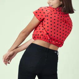 People by Pantaloons Red Cotton Polka Dots Cropped Shirt image 2