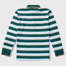 Gini & Jony Kids Green & White Striped Full Sleeves Polo T-Shirt image 2