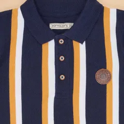 Pantaloons Junior Kids Navy & White Cotton Striped Polo T-Shirt image 2