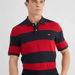 GANT Men Striped Polo Collar Cotton Red T-shirt image 1