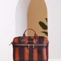 Louis Stitch Tan Textured Leather Medium Laptop Messenger Bag image 1